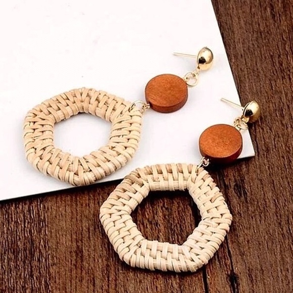 Jewelry - 🌵4/$30 New Geometric Rattan & Wood Earrings